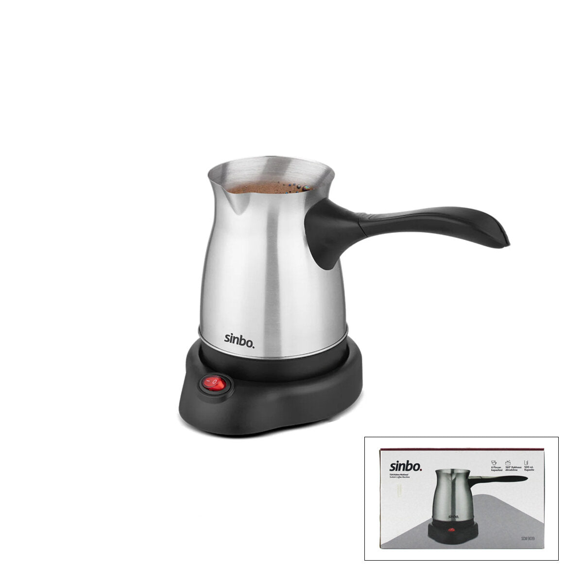 ÇELİK ELEKTRİKLİ CEZVE TÜRK KAHVE MAKİNESİ - 6FİNCAN=500ML 360° KABLOSUZ KULLANIM KATLANIR KULP 600W SCM-9039 (5347)