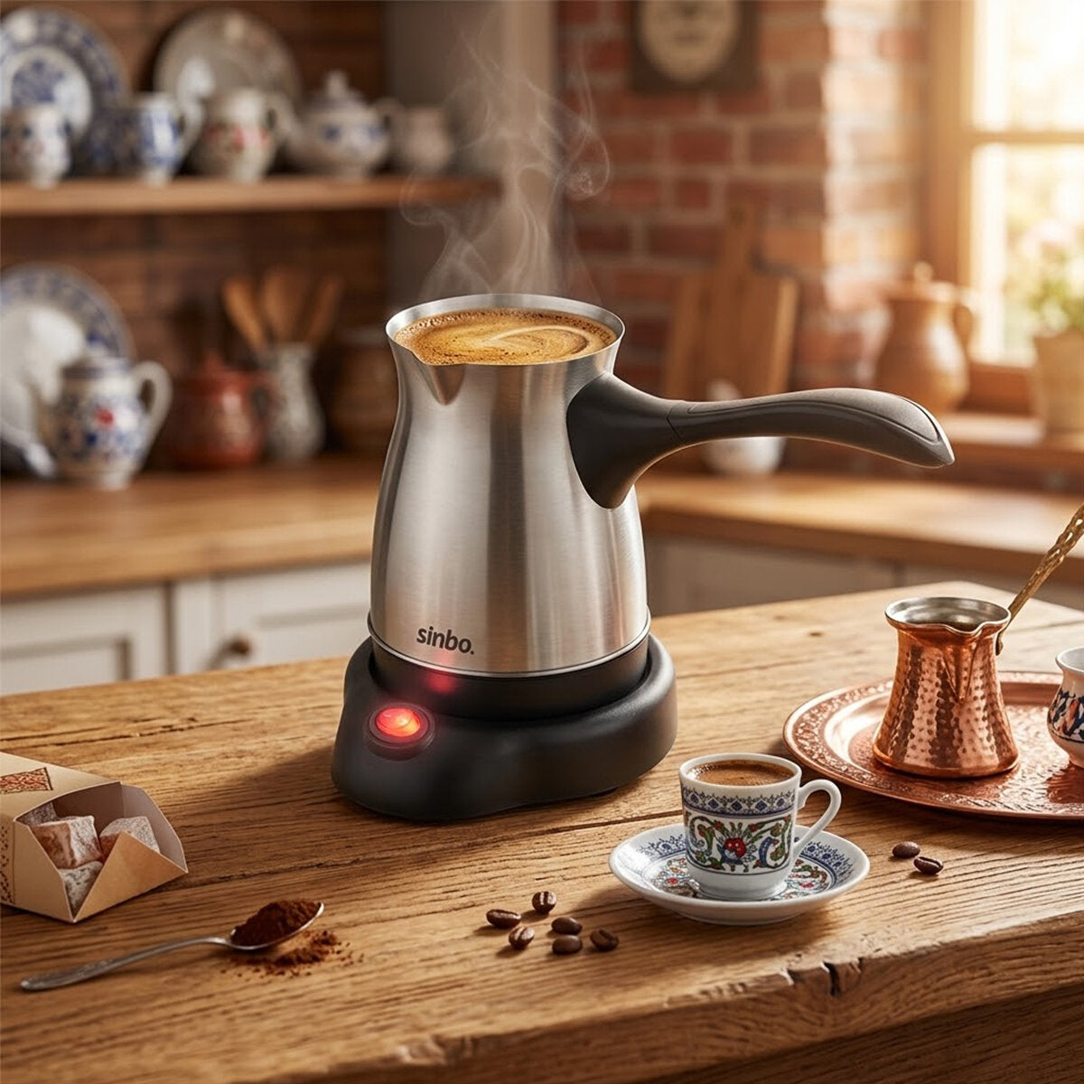 ÇELİK ELEKTRİKLİ CEZVE TÜRK KAHVE MAKİNESİ - 6FİNCAN=500ML 360° KABLOSUZ KULLANIM KATLANIR KULP 600W SCM-9039 (5347)