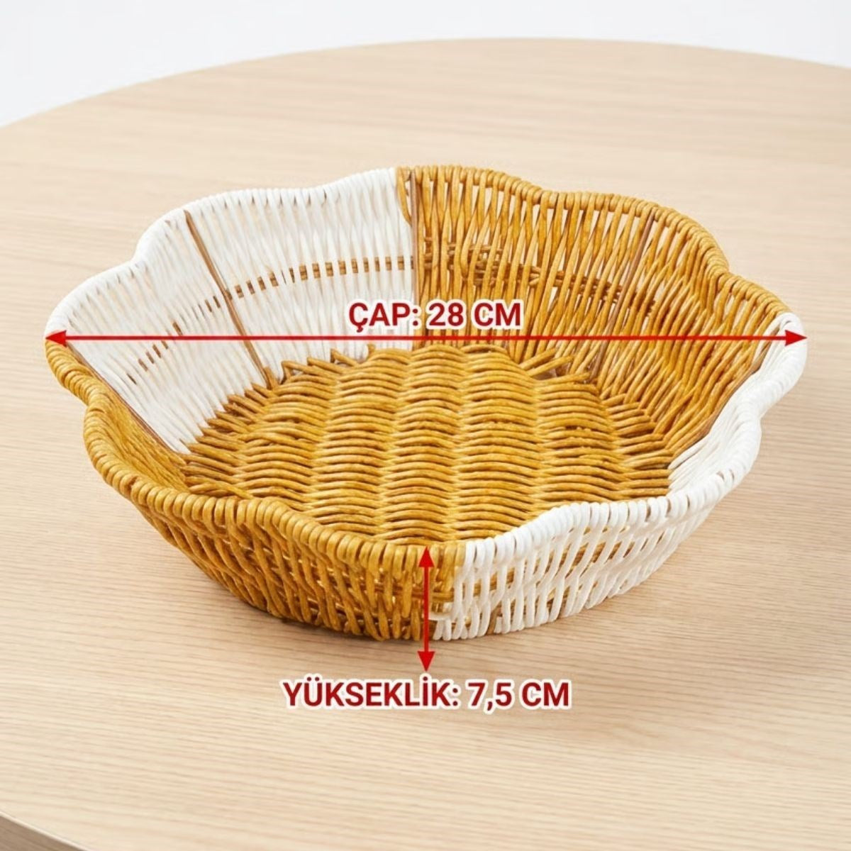 Çiçek Model Çift Renkli Plastik Rattan Ekmek ve Meyve Sepeti - Çok Amaçlı Banyo ve Mutfak Düzenleyici - Yıkanabilir Organizer (5347)