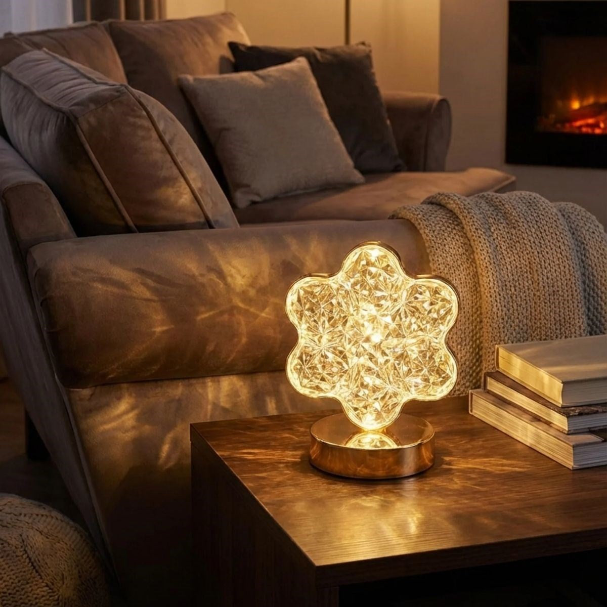 Çiçek Model Kristal LED Masa Lambası - Dokunmatik, 3 Renk Işık Modlu, Şarjlı Mini Dekoratif Gece Lambası (5347)