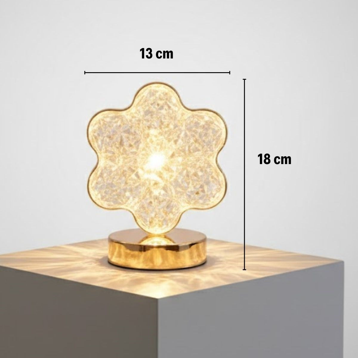 Çiçek Model Kristal LED Masa Lambası - Dokunmatik, 3 Renk Işık Modlu, Şarjlı Mini Dekoratif Gece Lambası (5347)