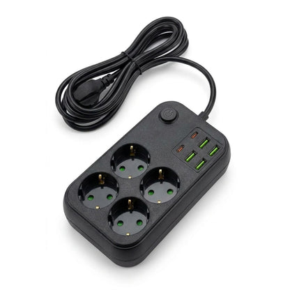 Çoklu Priz Uzatma Kablosu 4 Soket + 4 USB + 2 Type-C - Termal Akım Korumalı, Isıya Dayanıklı, Çocuk Korumalı Güvenli Priz 100-250V (5347)