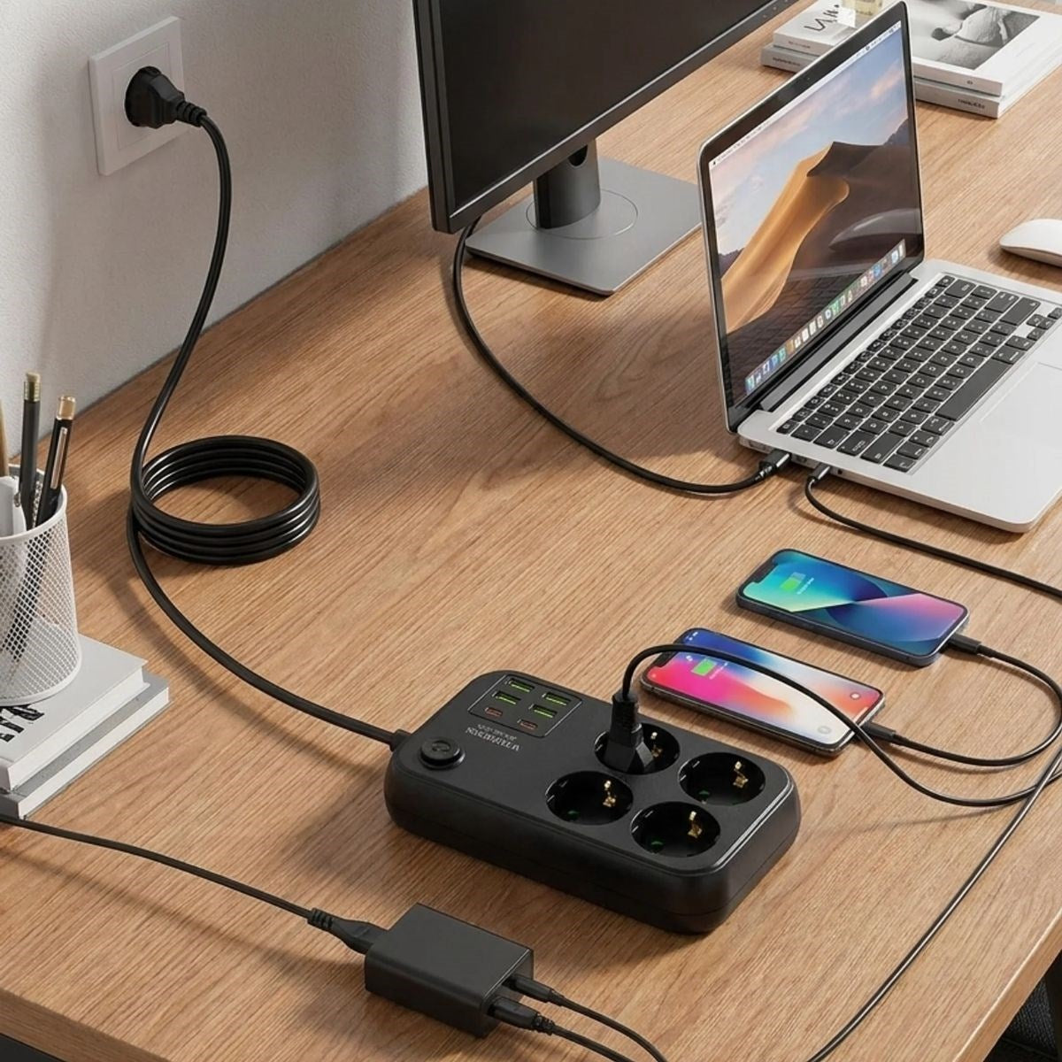 Çoklu Priz Uzatma Kablosu 4 Soket + 4 USB + 2 Type-C - Termal Akım Korumalı, Isıya Dayanıklı, Çocuk Korumalı Güvenli Priz 100-250V (5347)