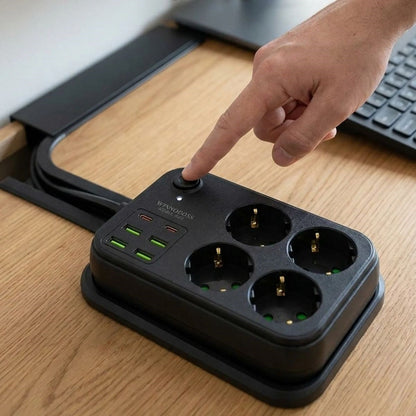 Çoklu Priz Uzatma Kablosu 4 Soket + 4 USB + 2 Type-C - Termal Akım Korumalı, Isıya Dayanıklı, Çocuk Korumalı Güvenli Priz 100-250V (5347)