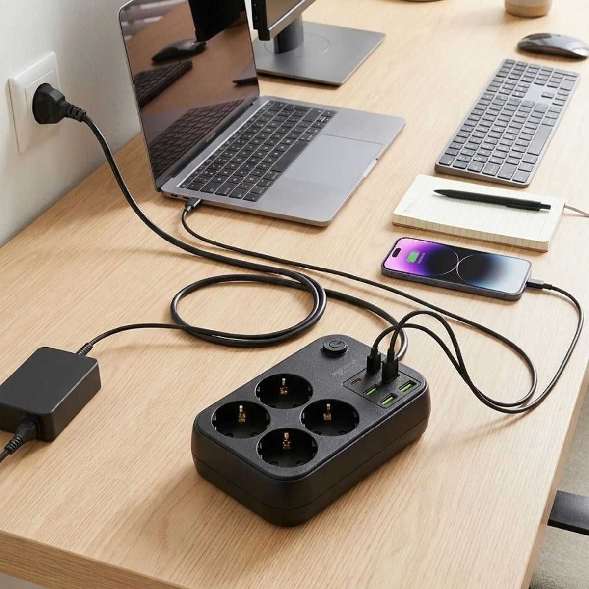 Çoklu Priz Uzatma Kablosu 4 Soket + 4 USB + 2 Type-C - Termal Akım Korumalı, Isıya Dayanıklı, Çocuk Korumalı Güvenli Priz 100-250V (5347)