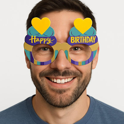 Cupcake Themed Birthday Colorful Cardboard Happy Birthday Glasses 6 Pieces (5347)