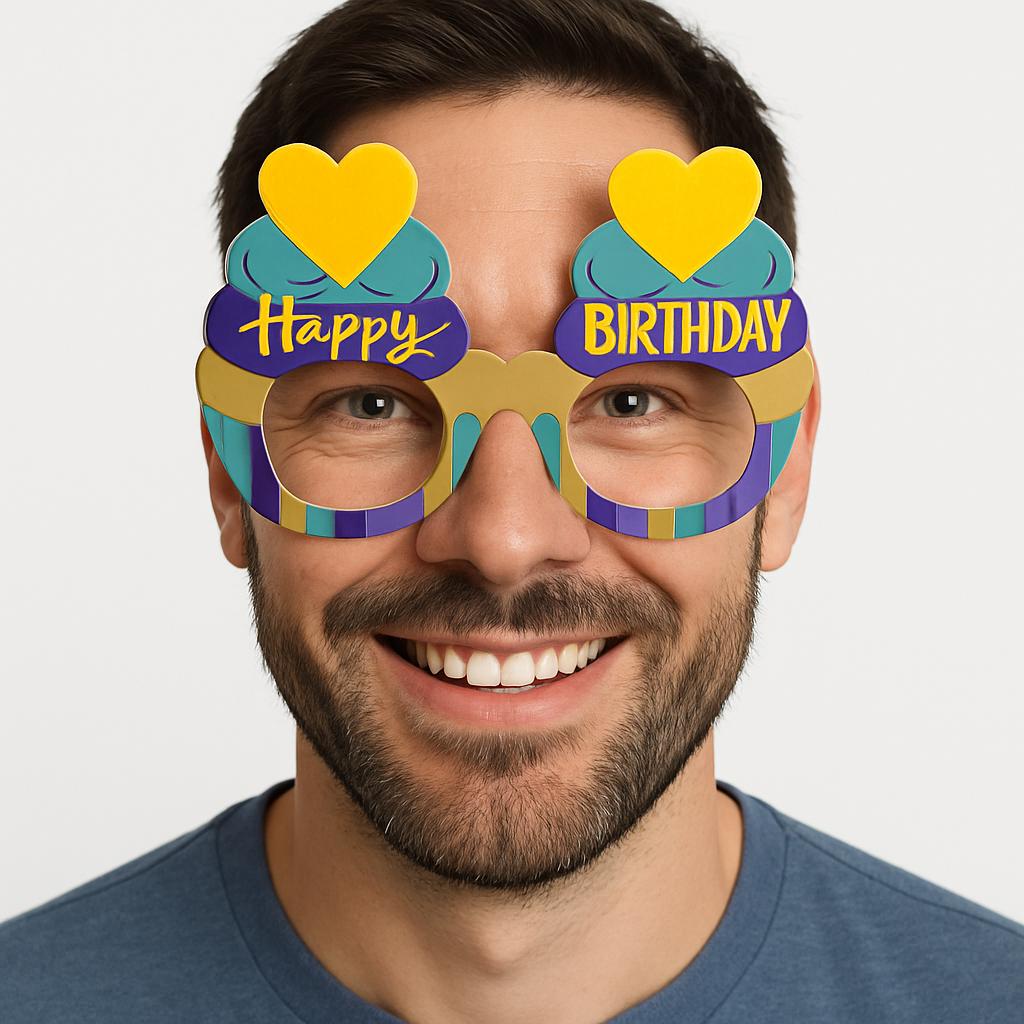Cupcake Themed Birthday Colorful Cardboard Happy Birthday Glasses 6 Pieces
