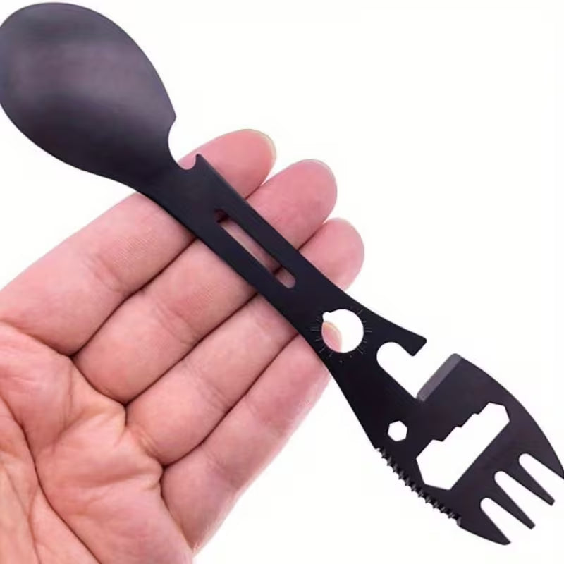 2'li Paket Taktiksel Spork Kaşık Çatal - 5 Fonksiyonlu - Paslanmaz Çelik