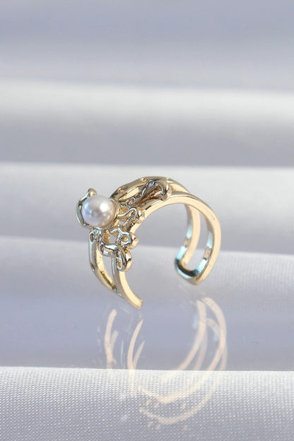 Mey İthalat® Pirinç Gold Renk İncili Ahtapot Earcuff Küpe