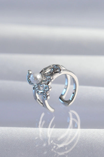 Mey İthalat® Pirinç Gümüş Renk İncili Ahtapot Earcuff Küpe