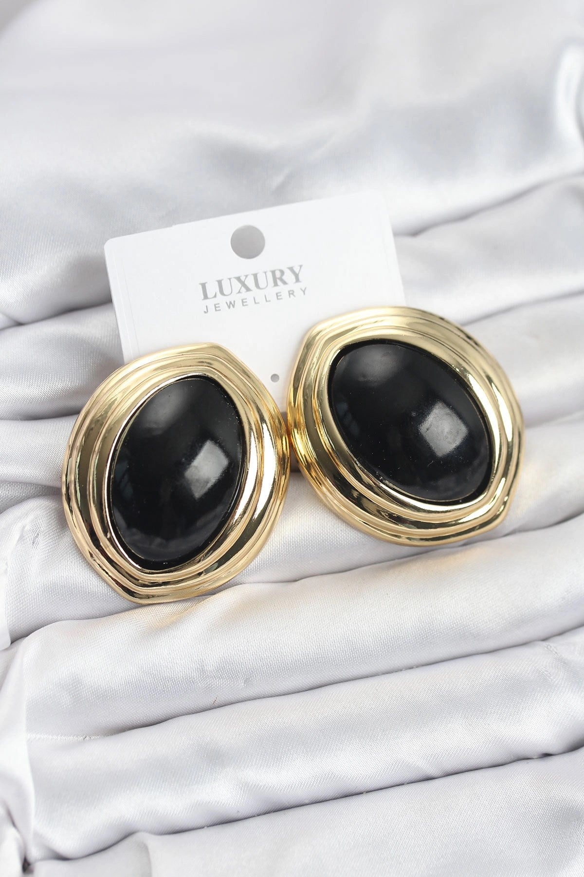 Mey İthalat® Pirinç Siyah Badem Model Vintage Gold Kadın Küpe
