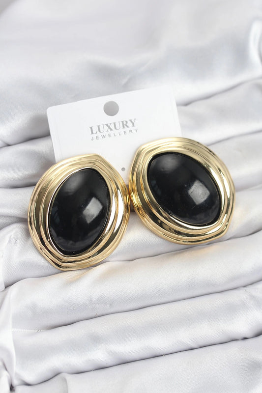 Mey İthalat® Pirinç Siyah Badem Model Vintage Gold Kadın Küpe