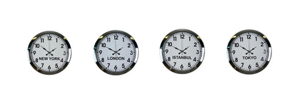 Krom Seri 36 cm Metal Dünya Saatleri (4 lü Set)