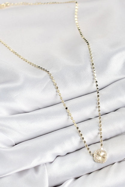 Mey İthalat® Pirinç Zirkon Taşlı Yonca Model Ezme Zincir Gold Renk Kadın Kolye