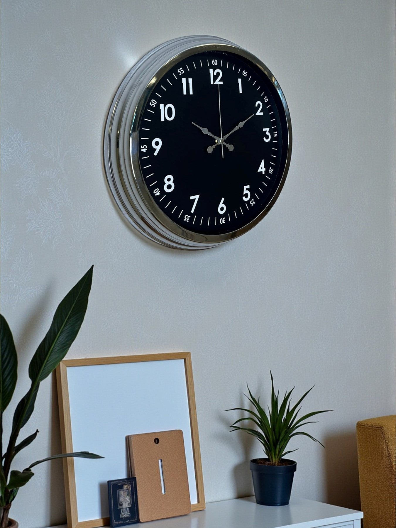 Klasik 40 Cm Krom Şık Metal Duvar Saati