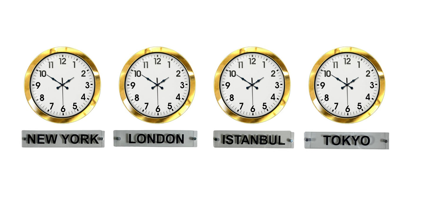 LuxTime Gold Series 36 Cm 4 lü Tabelalı Dünya Duvar Saati