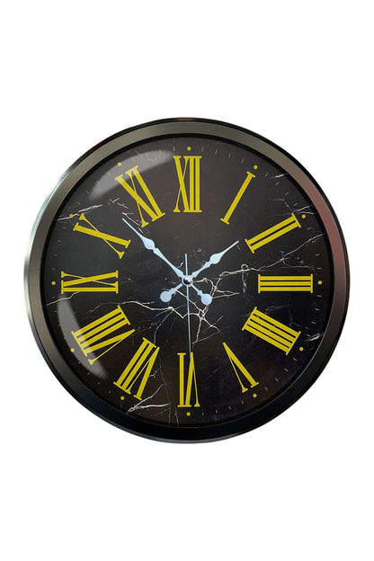 Siyah Mermer Desenli 52 Cm Metal Duvar Saati