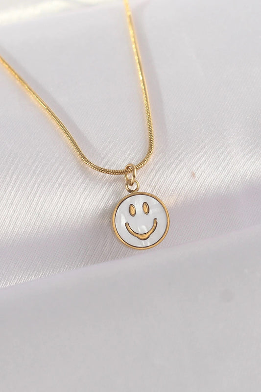 Mey İthalat® 316L Çelik Zincir Altın Renk Mermer Desenli Minimal Smile Kolye
