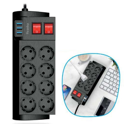 Starixa® Isıya Dayanıklı Termal Akım Korumalı 2 Metre 16A 4000W 8li Priz ve 3 Usb Li Uzatma Kablosu