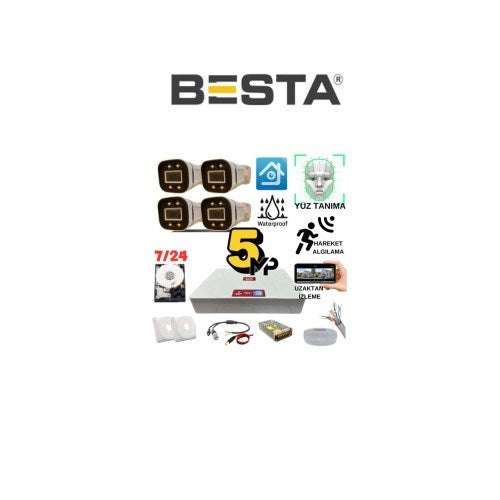 5 Mp Gece Renkli Yüz Tanıma Sesli H.265 500 GB HDD Dahil 4 Kameralı Ahd Güvenlik Seti