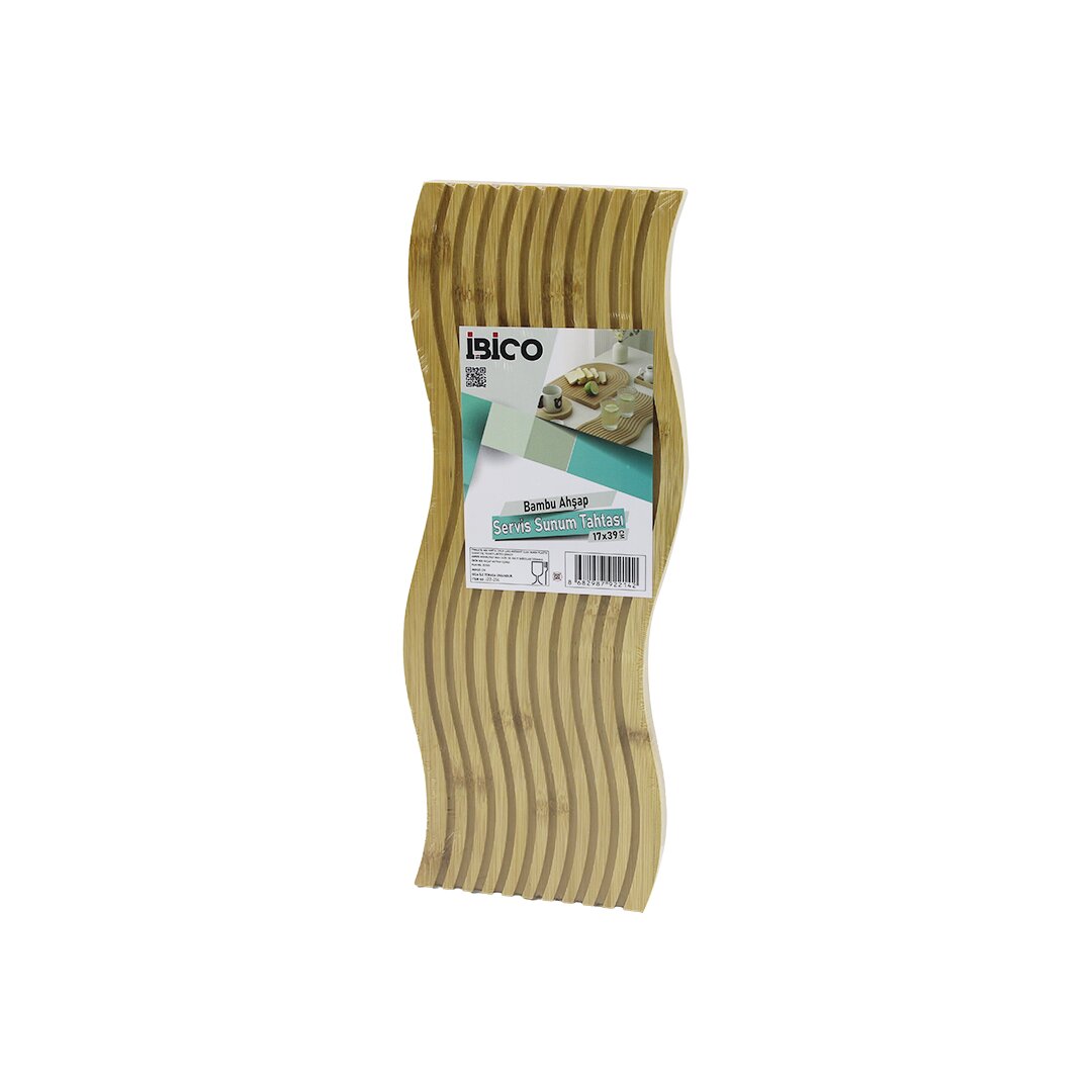 WAVY SHAPED - GROOVED DOUBLE SIDED = FLAT - GROOVED WOODEN BAMBOO SERVING BOARD 17 X 39 X 1.5CM (5347)