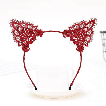 Lace Red Cat Crown - Vintage Style Lace Cat Ear (5347)