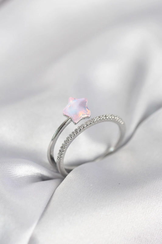 Mey İthalat® Gümüş Renk Zirkon Taşlı Pembe Halley Model Kadın Yüzük
