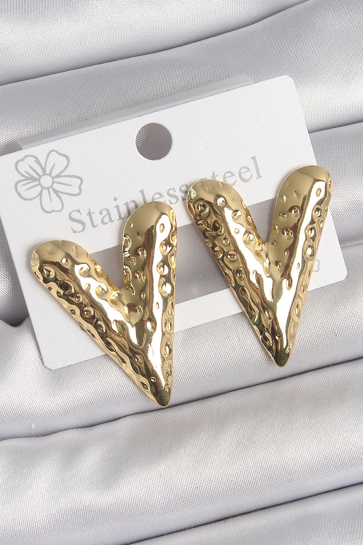 Mey İthalat® 316 Çelik Gold Renk İşlemeli Kalp Model Kadın Küpe