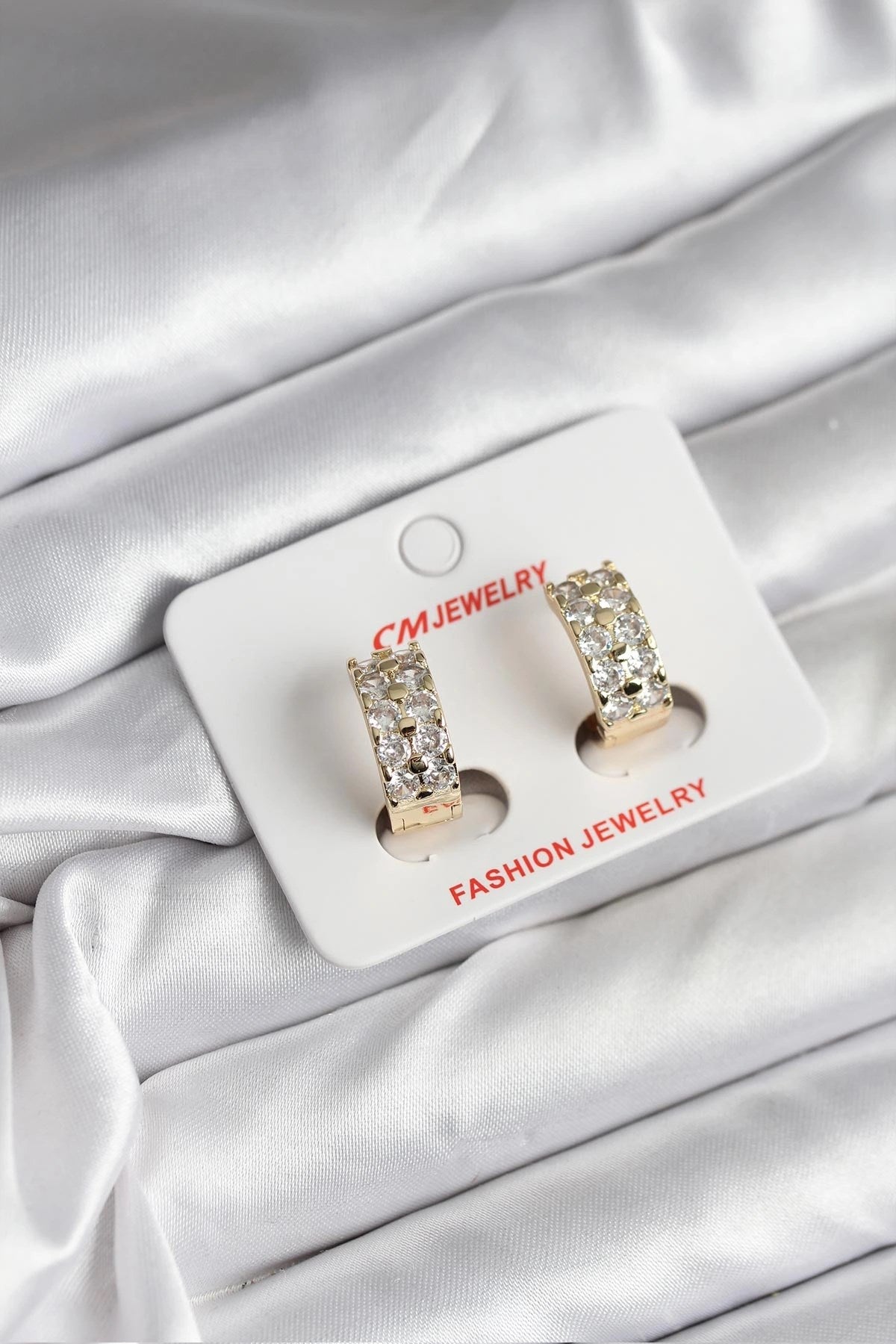 Mey İthalat® 14K Gold Renk Kaplama Zirkon Taşlı CM Kadın Küpe