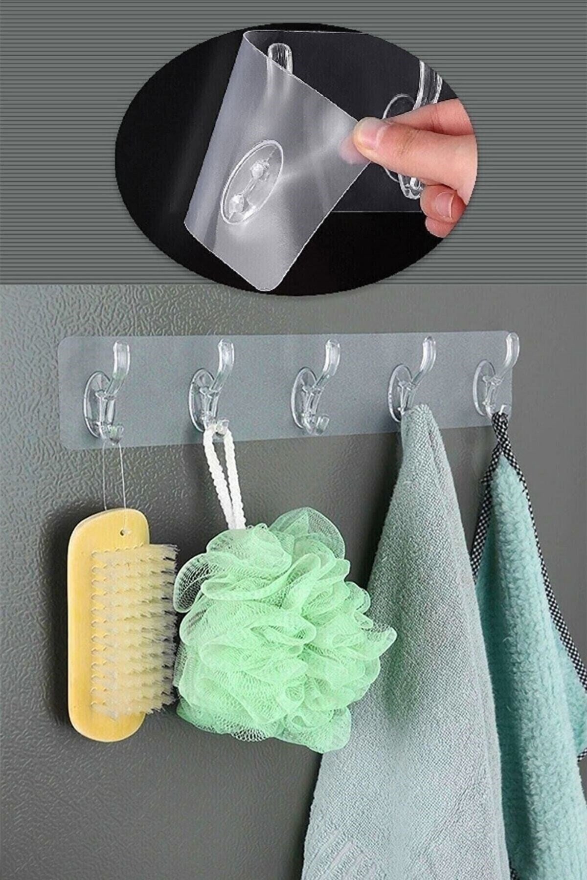 Starixa® 5'li Güçlü Yapışkanlı Şeffaf Duvar Askısı Banyo Mutfak Düzenleyici Pratik Askılık