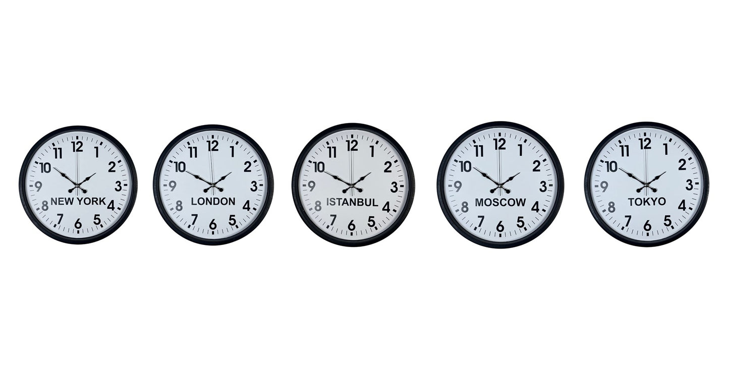 Standart Dünya Saatleri 5 li Siyah Set 36 cm