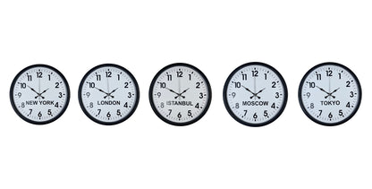Standart Dünya Saatleri 5 li Siyah Set 36 cm