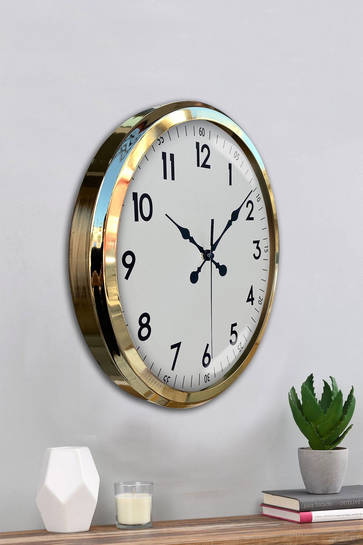 Gold & White Luxury Classic 52 Cm Metal Duvar Saati