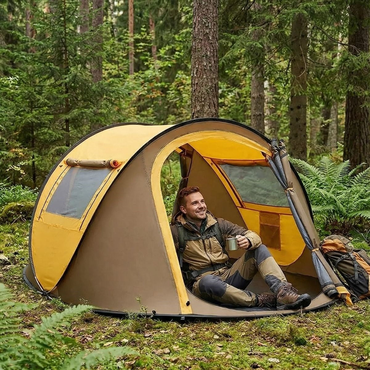 Starixa® 2 Kişilik Vagon Tipi Yarı Otomatik Kamp Çadırı - Çift Kapılı, Çift Pencereli, Hafif Taşınabilir Outdoor Doğa Çadırı 220x120x90 cm