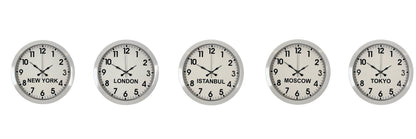 Beyaz Premium Tasarım 36 cm Metal Dünya Saatleri 5 li Set