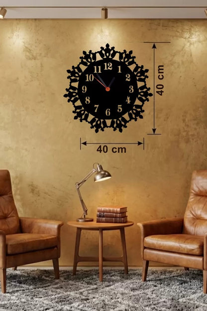 Mey İthalat® Klasik Floral Desenli Ahşap Duvar Saati - 40x40 cm Vintage Tasarım
