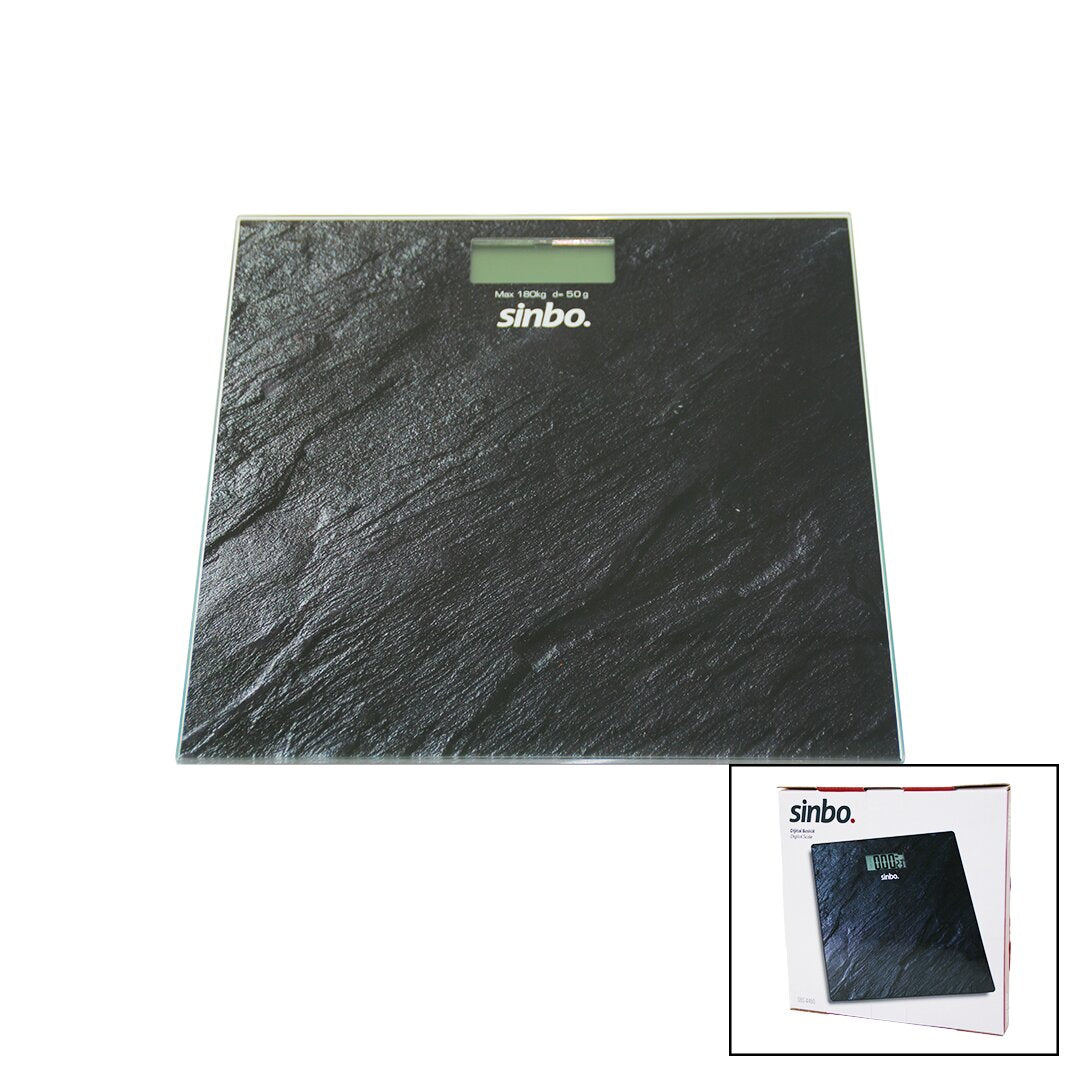 DİJİTAL - PİLLİ  CAM BANYO BASKÜLÜ  LCD EKRAN - SICAKLIK GÖSTERGELİ   180KG/50GR   26X26CM  SİNBO SBS-4450 (5347)