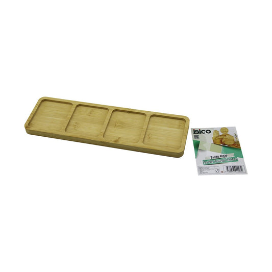 DİKDÖRTGEN  4 BÖLMELİ  AHŞAP BAMBU SERVİS SUNUM TEPSİ - TAHTASI  MİNİ TEPSİ   33 X 10 X 1.4CM (5347)