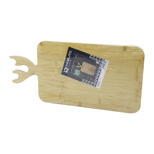 DİKDÖRTGEN AHŞAP BAMBU KESİM PANOSU - KESME TAHTASI GEYİK BOYNUZ FİGÜR SAPLI 22X36CM (5347)