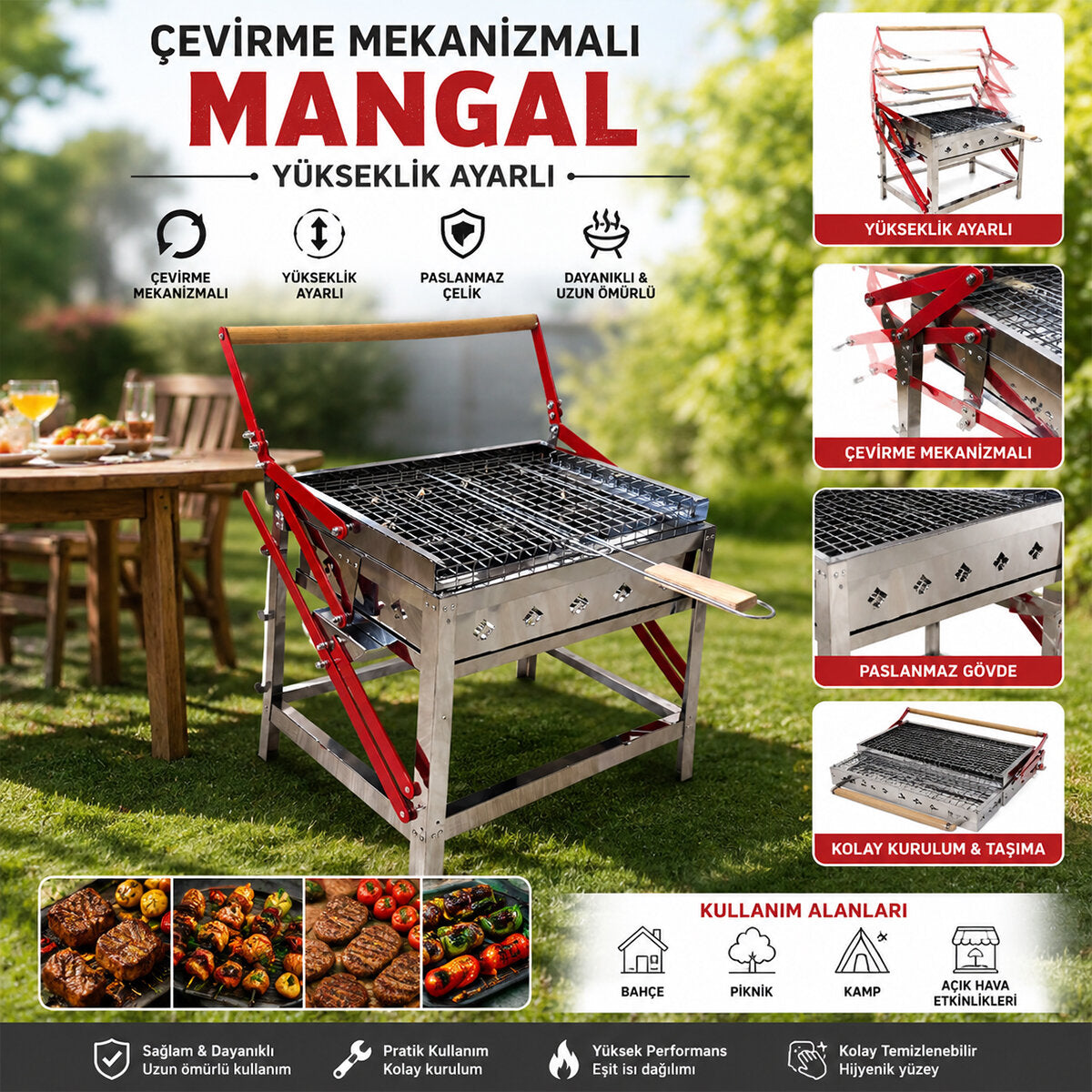 DÖNDÜRMELİ - ÇEVİRMELİ PASLANMAZ MEKANİZMALI MANGAL (5347)