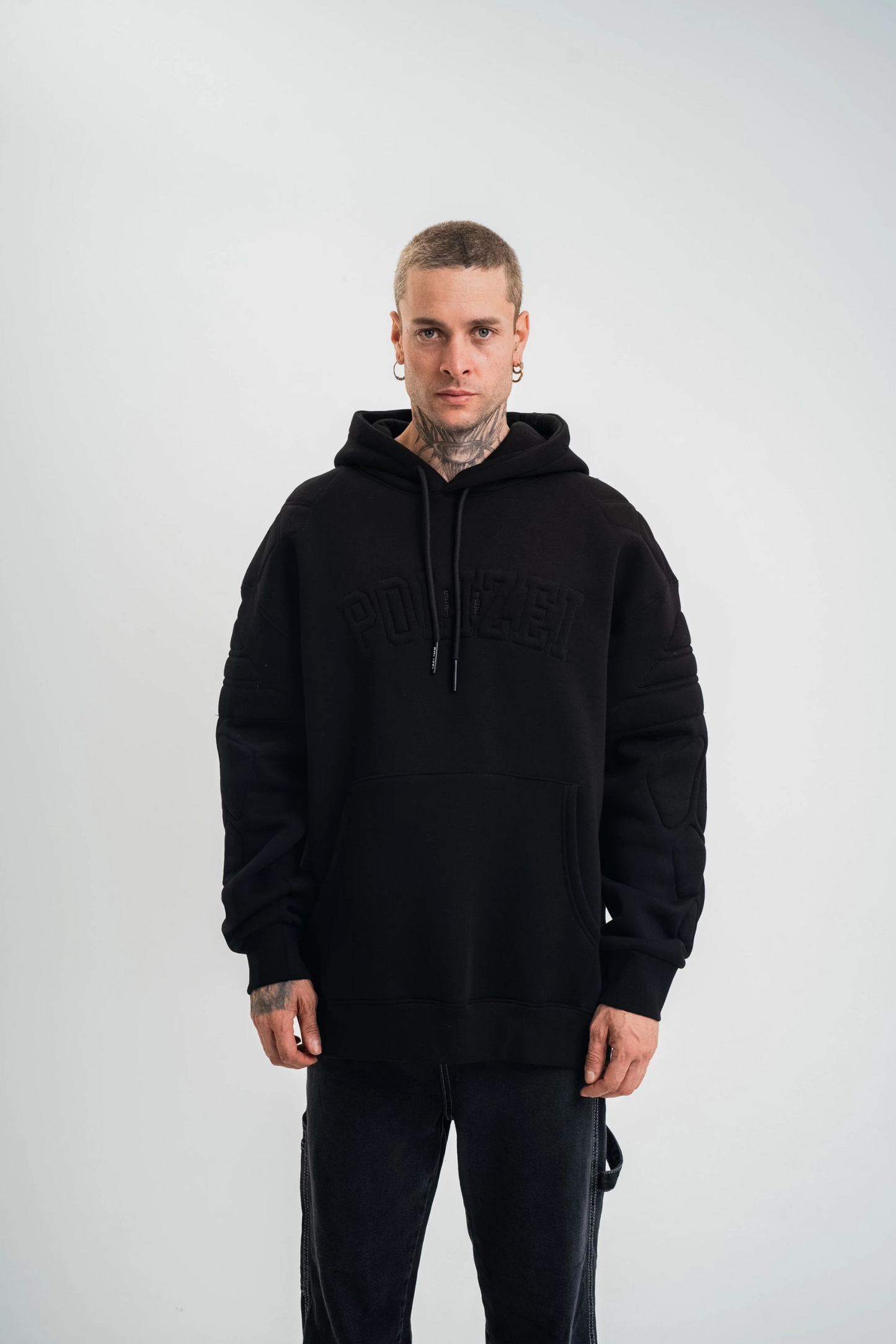 Double Oversize Kapşonlu Nakışlı SweatShirt - Siyah