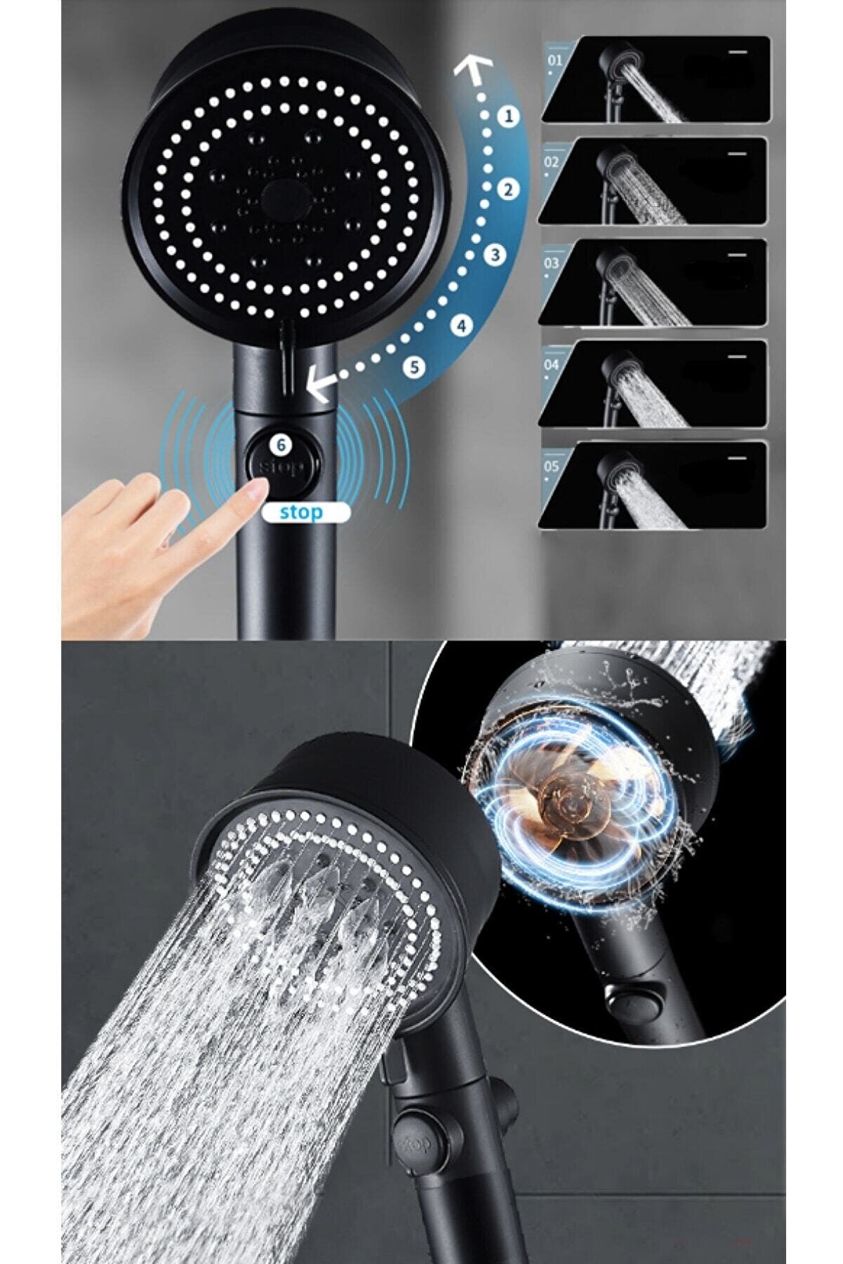 Shower Head with Propeller, Cooling Design, 5 Modes (5347)
