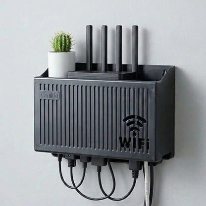 Duvar Tipi Wi-Fi Modem Saklama Kutusu(Siyah) - Kablo Düzenleyici Router Raf Organizer (5347)