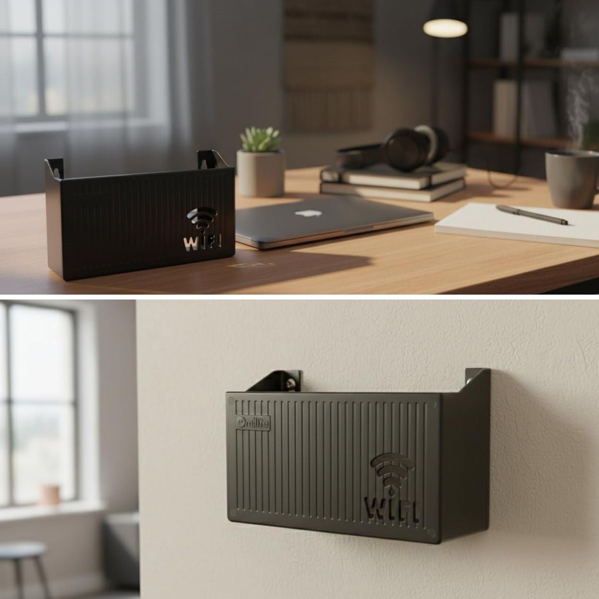 Duvar Tipi Wi-Fi Modem Saklama Kutusu(Siyah) - Kablo Düzenleyici Router Raf Organizer (5347)