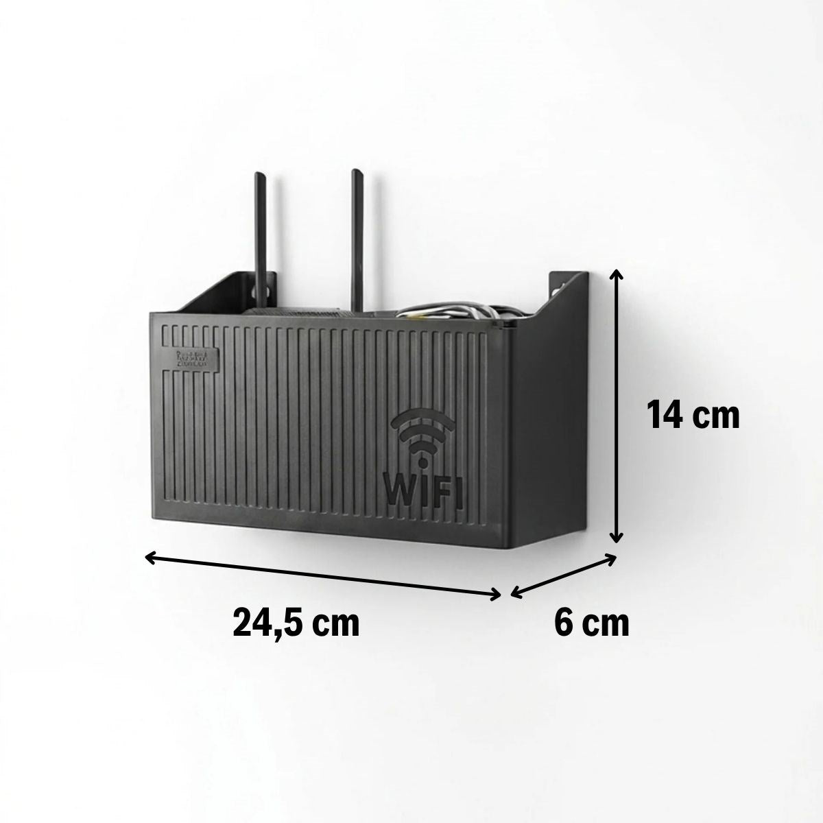 Duvar Tipi Wi-Fi Modem Saklama Kutusu(Siyah) - Kablo Düzenleyici Router Raf Organizer (5347)