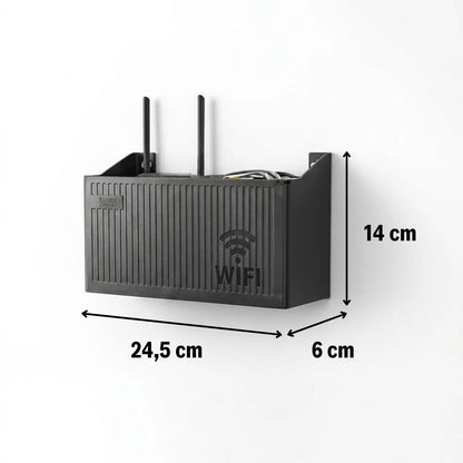 Duvar Tipi Wi-Fi Modem Saklama Kutusu(Siyah) - Kablo Düzenleyici Router Raf Organizer (5347)
