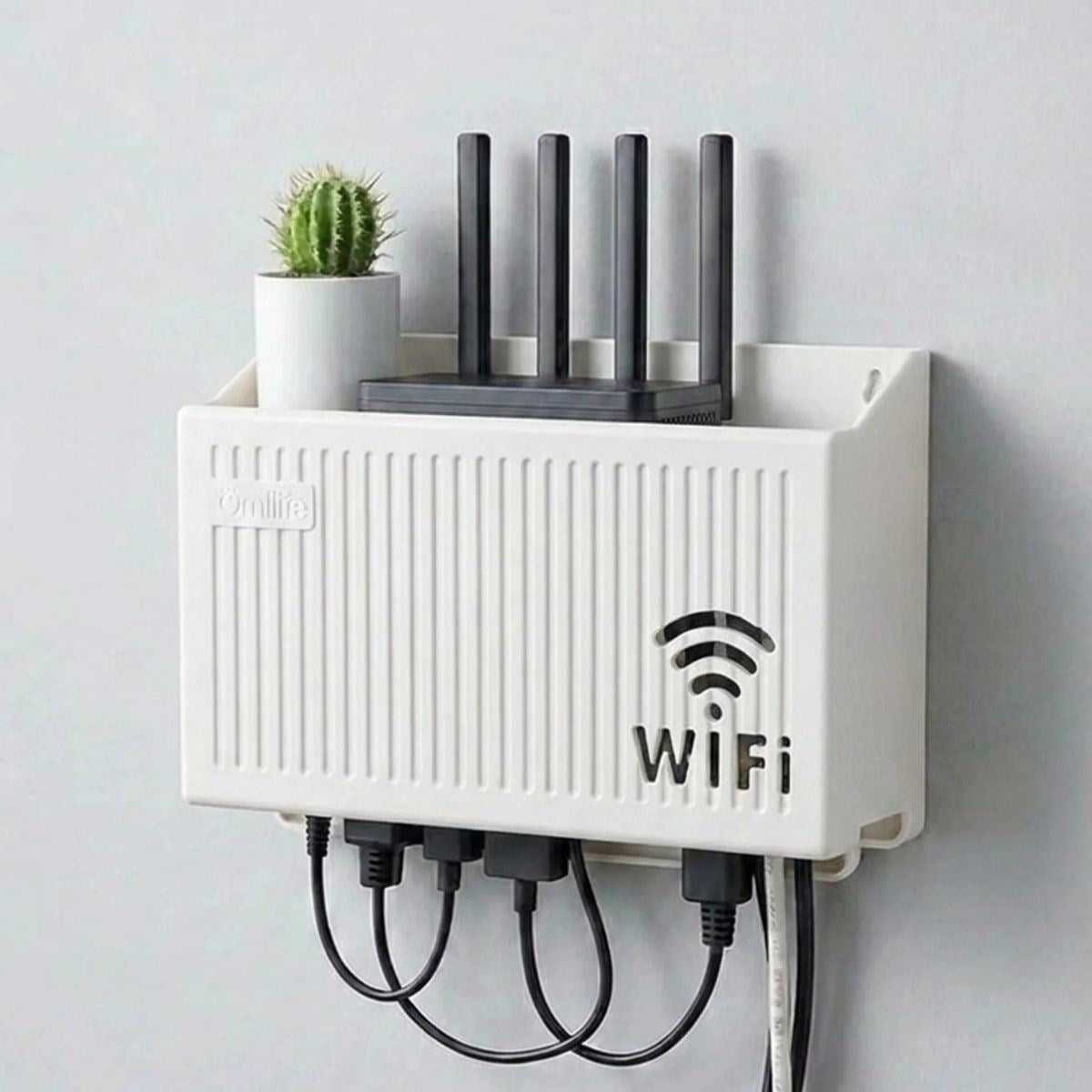 Duvar Tipi Wi-Fi Modem Saklama Kutusu(Beyaz) - Kablo Düzenleyici Router Raf Organizer (5347)