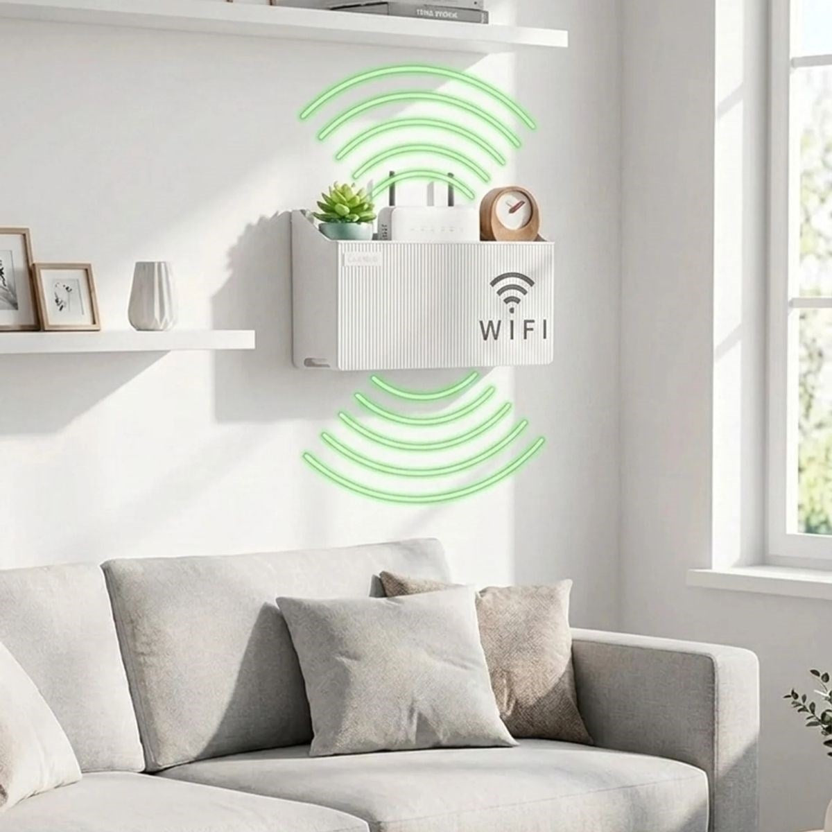 Duvar Tipi Wi-Fi Modem Saklama Kutusu(Beyaz) - Kablo Düzenleyici Router Raf Organizer (5347)