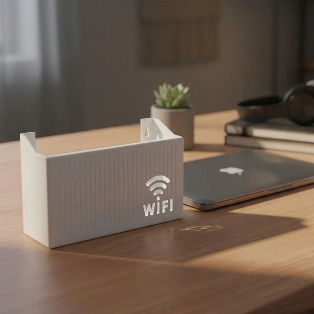 Duvar Tipi Wi-Fi Modem Saklama Kutusu(Beyaz) - Kablo Düzenleyici Router Raf Organizer (5347)