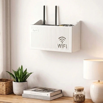 Duvar Tipi Wi-Fi Modem Saklama Kutusu(Beyaz) - Kablo Düzenleyici Router Raf Organizer (5347)